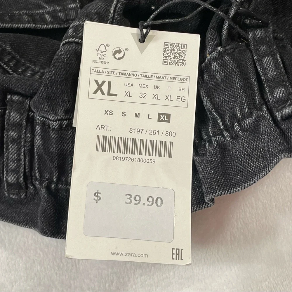 NWT Zara Black Elastic Paper Bag Waist Ultra High Rise 100% Cotton Jeans Size XL - Picture 16 of 16